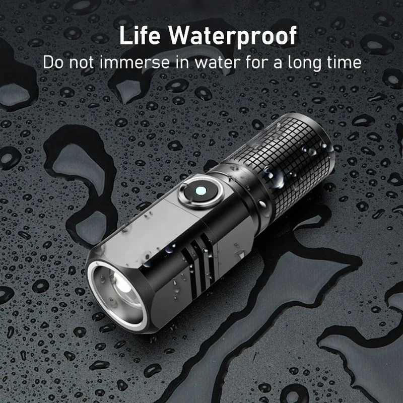 Super Bright MINI XHP50 LED Flashlight USB Torch Rechargeable Zoom Fishing Lantern Powerful 3 Lighting Modes Camping Lamp XJ250529