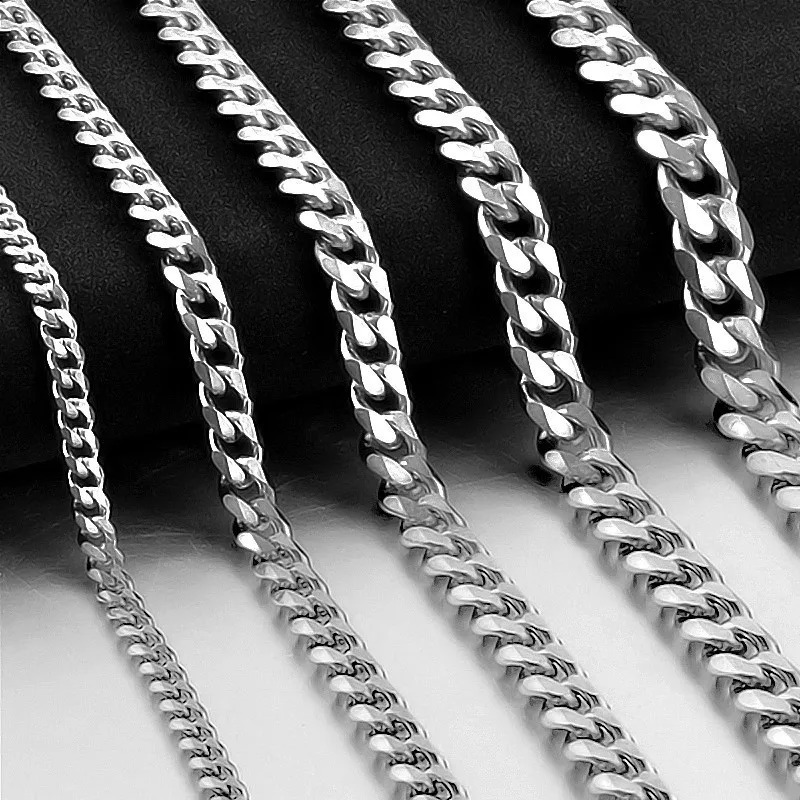 Stainless Steel Cuban Link Chain Bracelet Necklace For Men Women Neck Choker Fashion Jewelry Accessories 250519