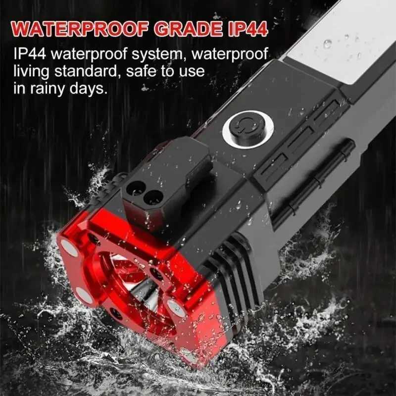 LED Flashlights Tactical Torch Rechargeable Portable Spotlight Long-Range Camping Flashlight With Safety Hammer COB SidelightXJ250529