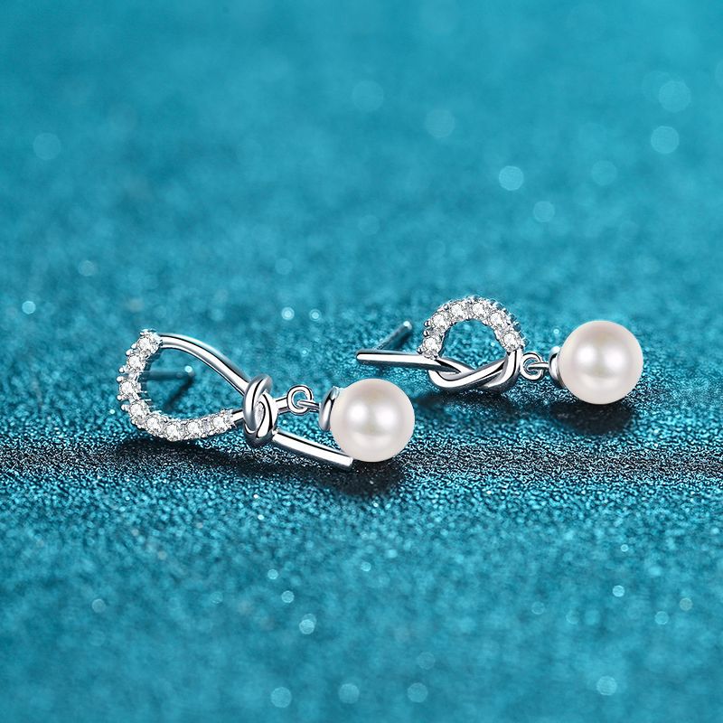 Chic S925 Sterling Silver Unilateral Pendant Earrings Complementing Freshwater Cultured Pearls & Synthetic Gemstones