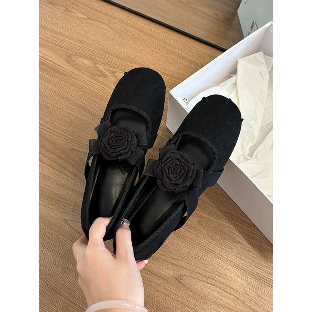 Genuine Leather French Niche Floral Mary Jane for Women 2024 New Ballet Flat Evening Shoes