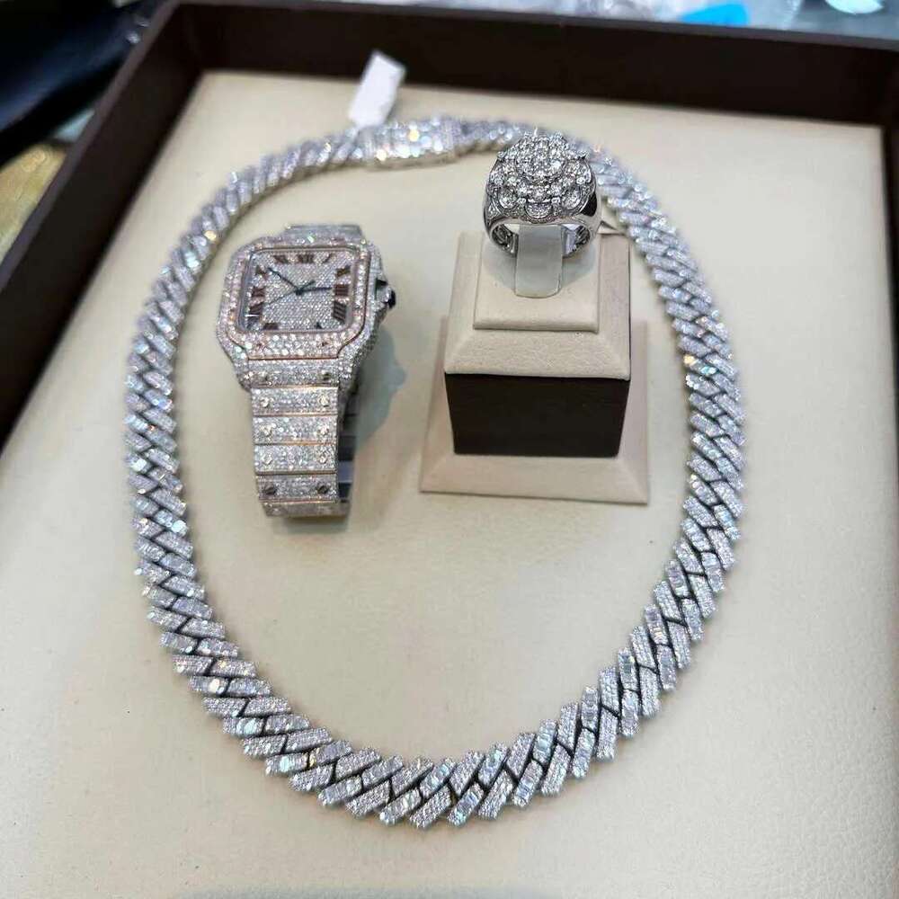 Sterling Sier Cuban Link Iced Out Moissanite Necklace - Hip Hop Pendant Charm, Dia Test Pen, 18mm Rap Chain