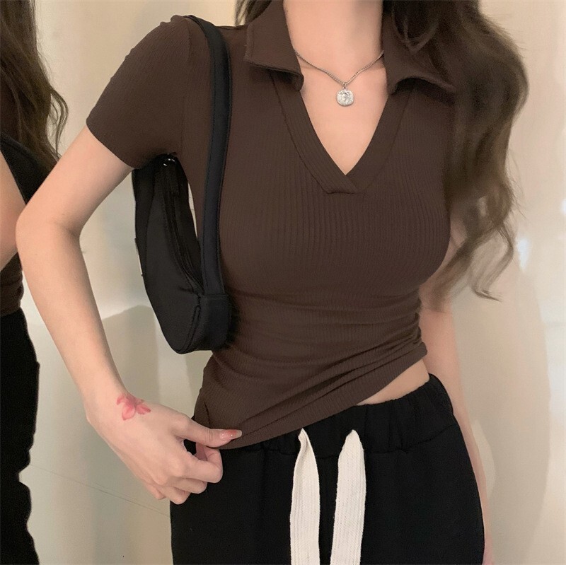 Designer Clothing Polo Collar Short Sleeved Summer Women's Clothing New Sexy Slim Fit Short Sleeved Top 2025 New Shirt Designer