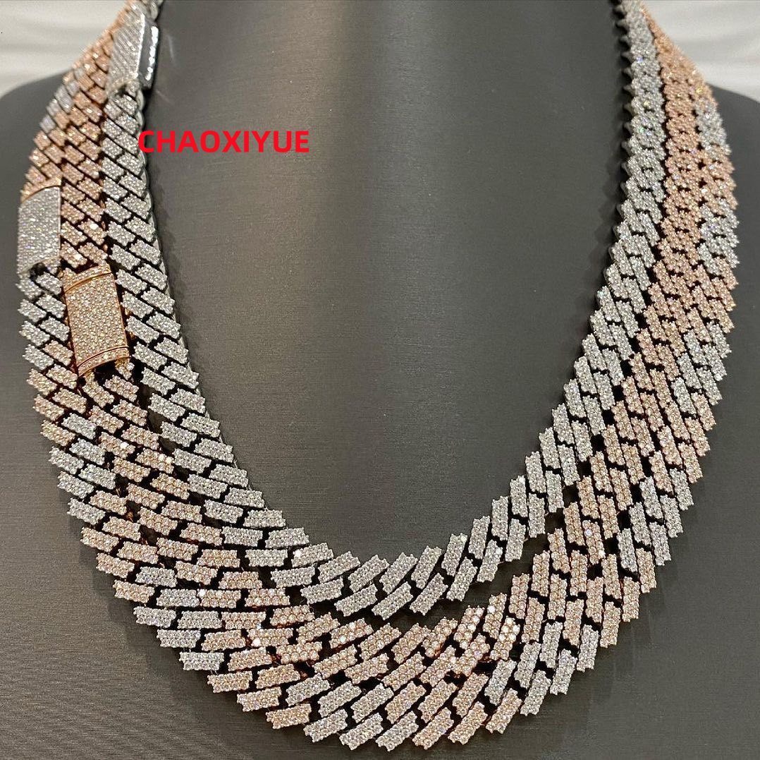 Hot Selling Hip Hop Iced Out VVS Moissanite 10mm Mens 925 Silver Cuban Link Chain Necklace