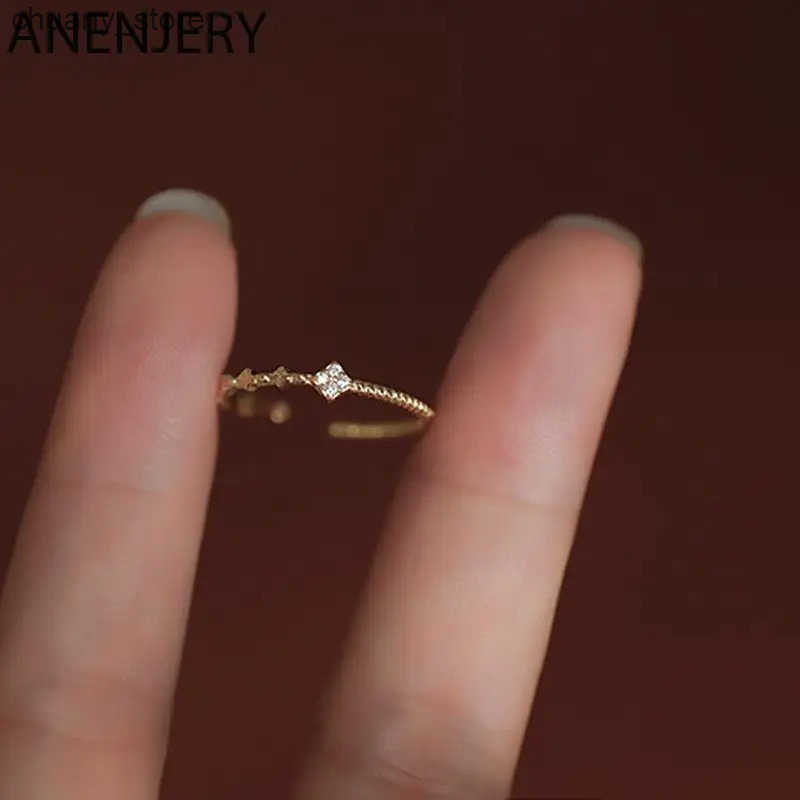 ANENJERY Silver Color Zircon Flower Twist Thin Ring For Women Asymmetric Exquisite Simple Jewelry All Match z250529NIC6
