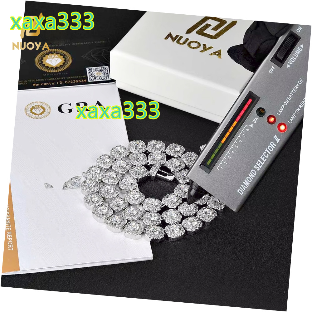 10/12mm Hip Hop Style Fine Jewelry Clustered Tennis Chain Necklace with Moissanite 925 Sterling Silver Tennis Chain for Gifts