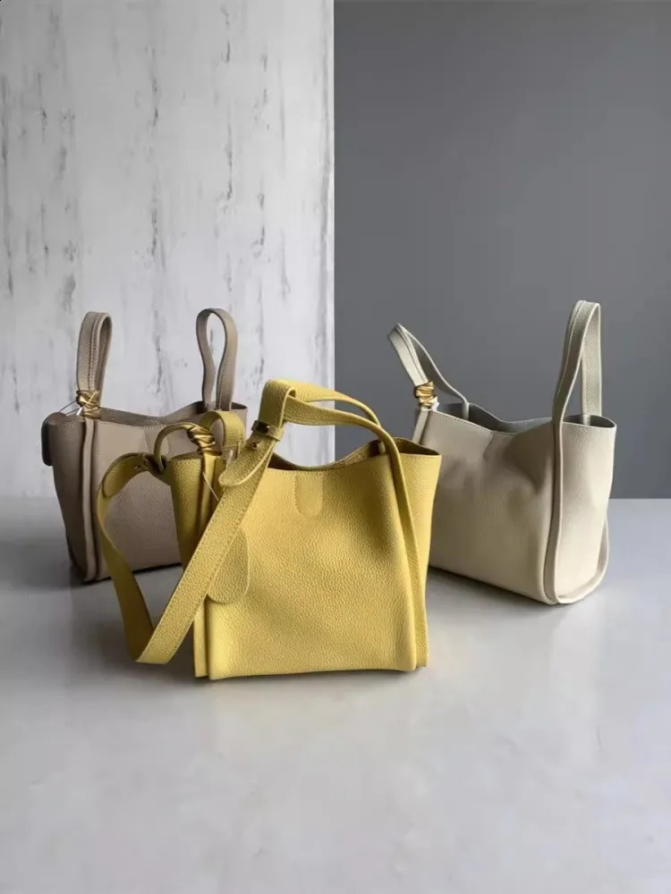 Women Casual Genuine Leather Bucket Bag Fashion Tote Handbag Office Ladies Single Shoulder Bags Solid Color Crossbody Bags 250528