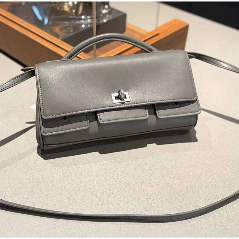 New Lock Small Square Women's Genuine Leather Handbag Classic Black Brand Design Shoulder Ladies Crossbody Bag