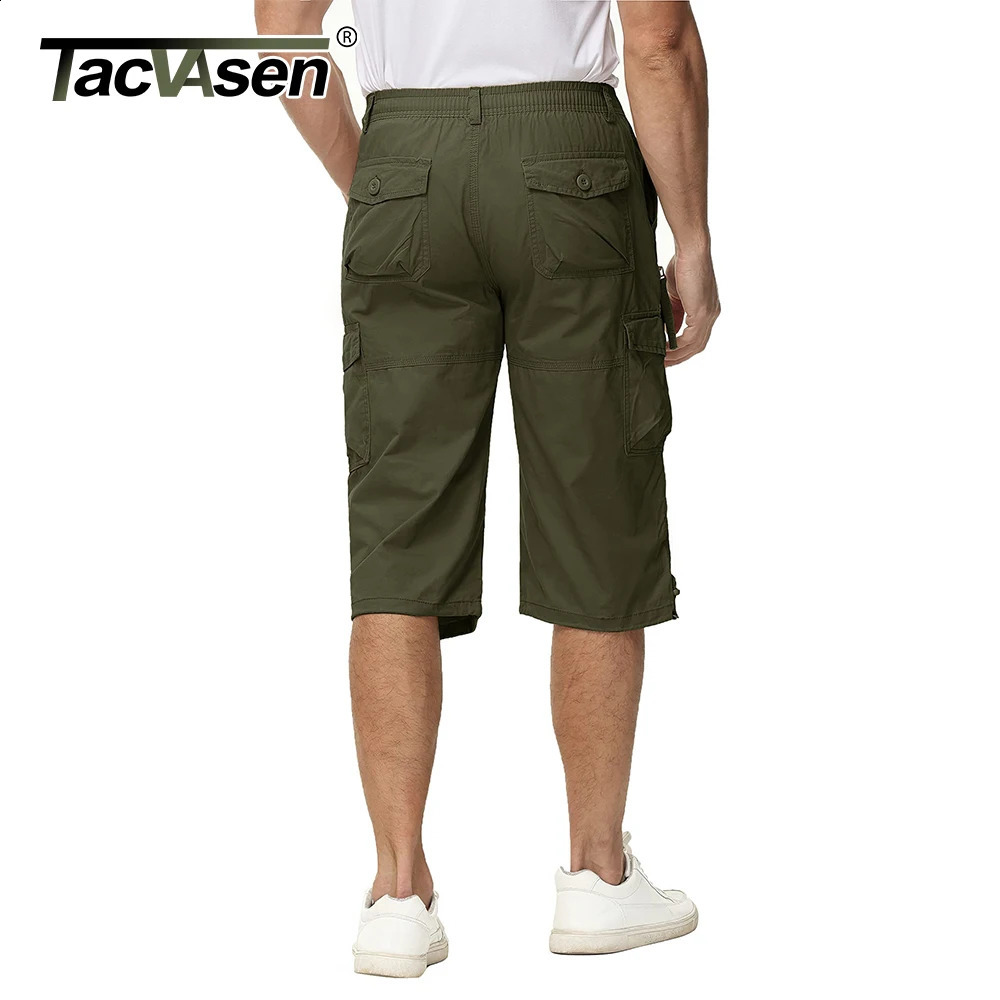 TACVASEN Cotton Below Knee Length 3/4 Long Shorts Mens Outdoor Pants Multi Pocket Summer Twill Work Cargo Pants Man 250517