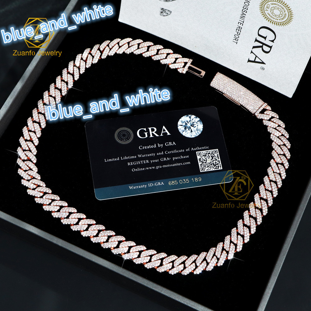 VVS Diamond Moissanite Necklace with Cuban Link Chain 2 Rows Sizes 8mm 10mm 12mm 15mm S925 Silver Bent Buckle Hiphop Jewelry