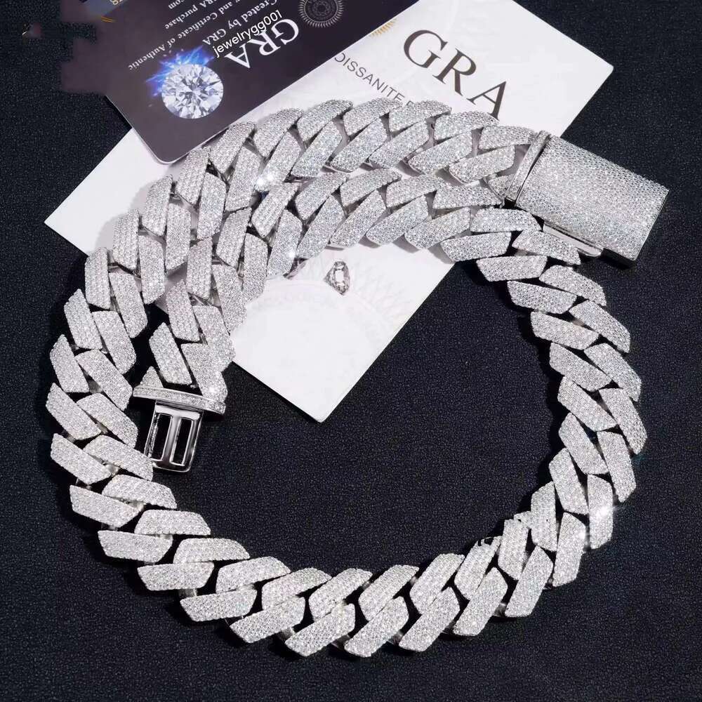 20MM W Gold Chains for Men Prong Chocker S Personalize Iced Out Chain Hip Hop Designer JewelryCuban k Necklace 3 Row Moissanite