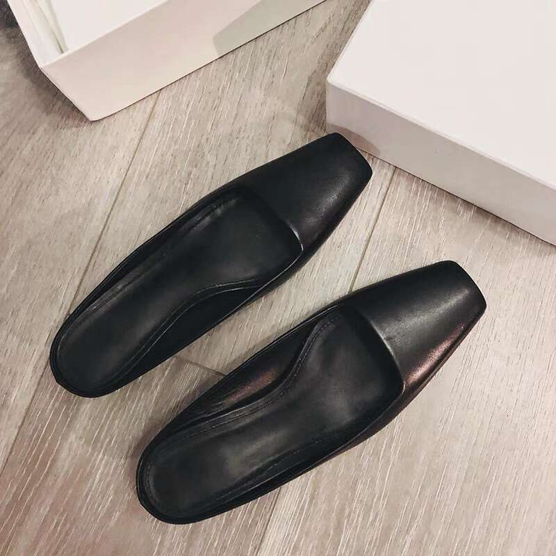 Genuine Leather French Square Toe Cat for Women 2025 Spring Summer New Fashion Thin Heel Mules Sandals