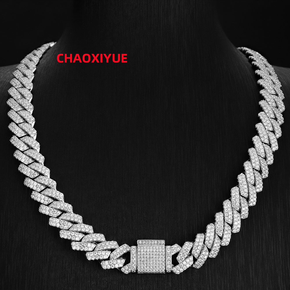 Hip Hop Necklace Pass Diamond Test 925 Silver 13mm VVS Moissanite Iced Out Cuban Link Moissanite Chain
