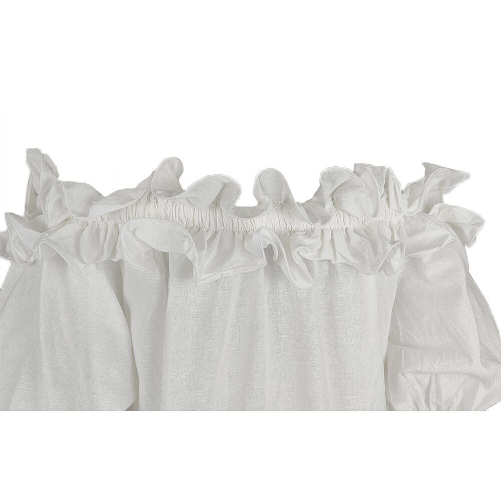 Spring/Summer Women's Off-Shoulder Sexy Puff Sleeve Solid Color Ruffle Vacation Beach Dress B5