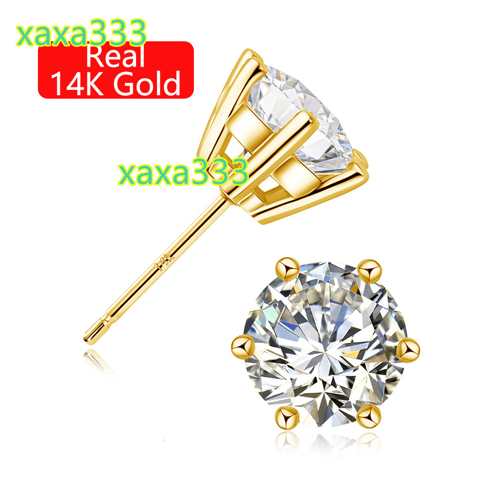 Quality Jewelry Woman Luxury New Year Gift Classic 6 Prong Design 1ct 2ct Moissanite Diamond Hollow 14K Gold Stud Earrings