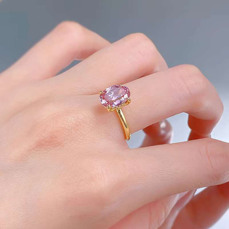 Trendy Luxury Diamond Engagement Ring Gold Plated 925 Sterling Silver Pink Diamond Ring CZ Diamond Oval Shape Ring for Women
