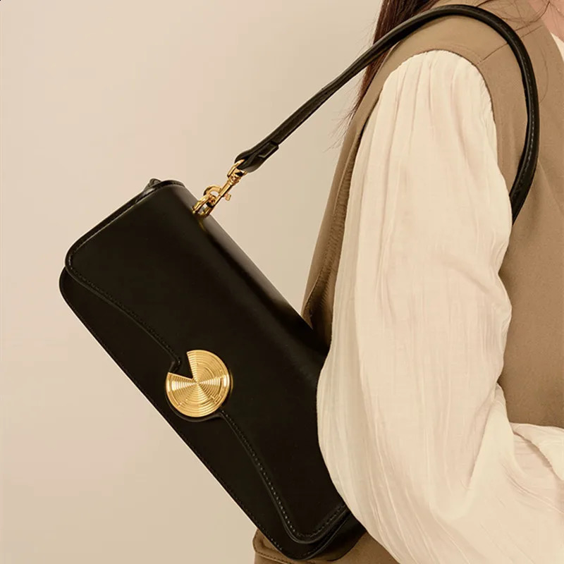 Genuine Leather Womens Baguette Bag y ner French Style Shoulder Cowhide Handbags Women Crossbody Rectangular Bags 250528