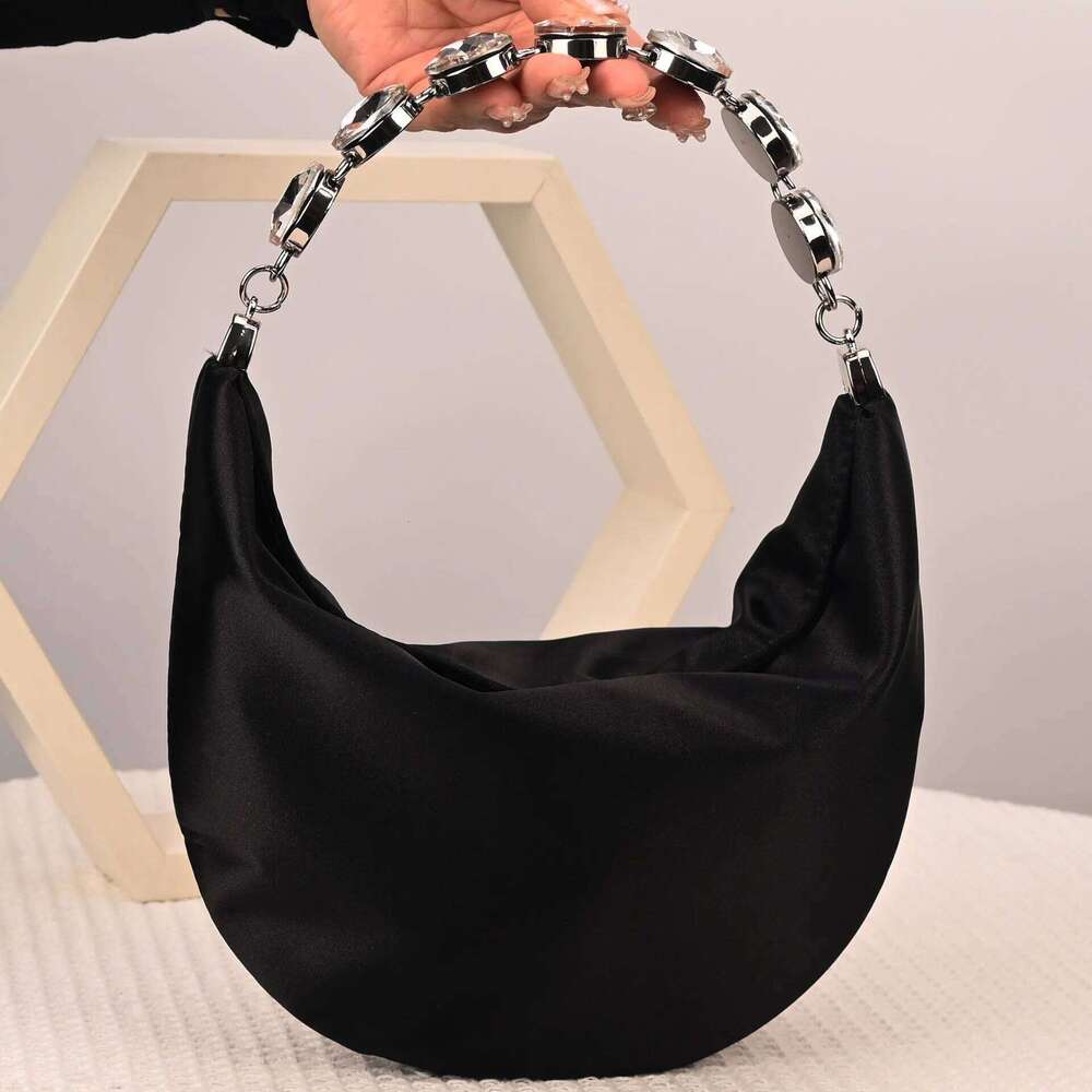 Women's Bags Designer Rhinestone Handle Crystal For Women Purses And Handbags Half Moon Satin Shoulder Silk Crescent Cloud Bag Evening Bags
