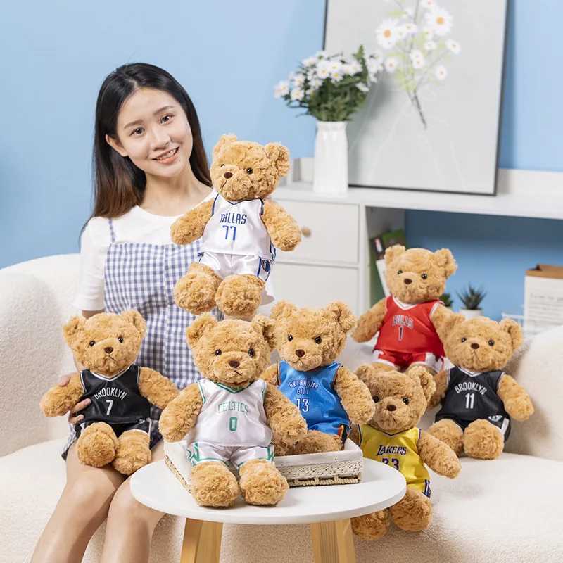 25cm Cute Bear Plush Toy Stuffed Teddy Bear Wear Basket Star T-shirt Kids Toys Birthday Christmas Gift for Basket Fans R250529