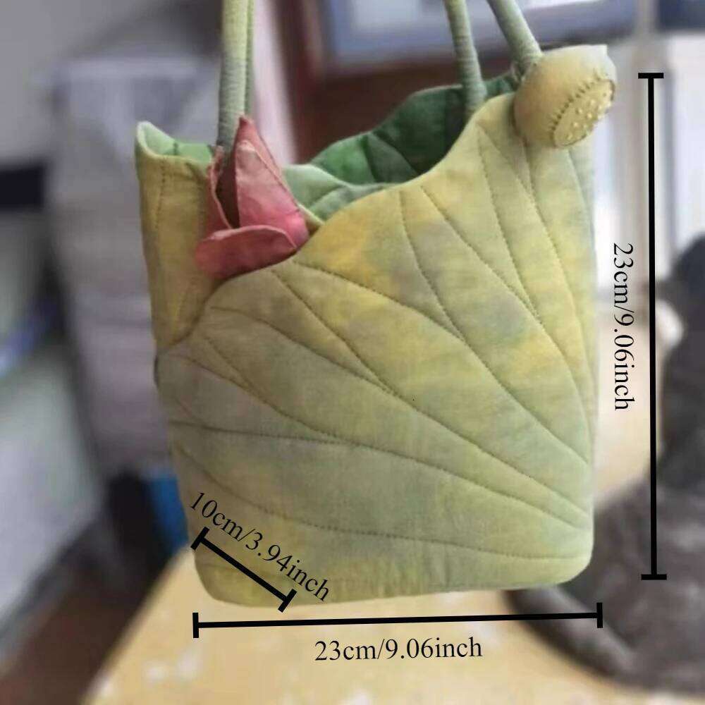 Niche design new lotus leaf hand carry shoulder Tote bag retro style fashion versatile bucket bags
