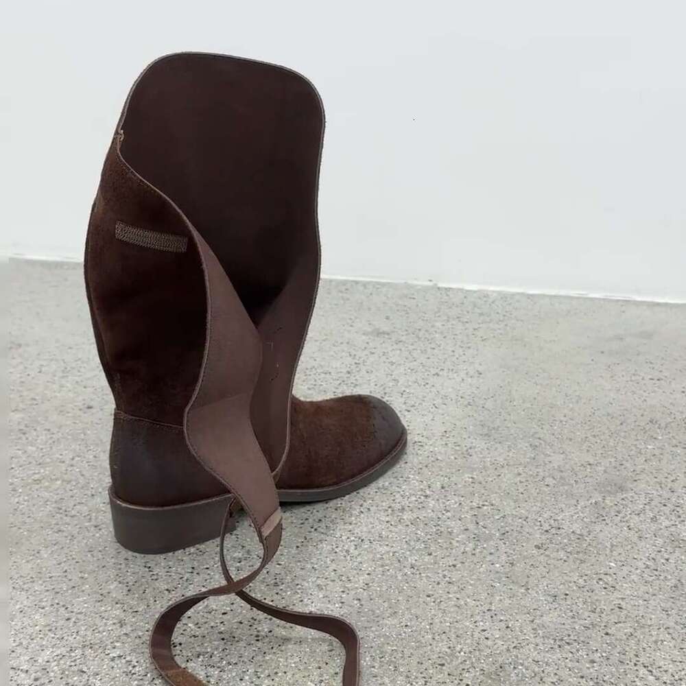 Niche Vintage Style Long Riding for Women Autumn Winter Thick Heel Round Toe Mid-High Boots