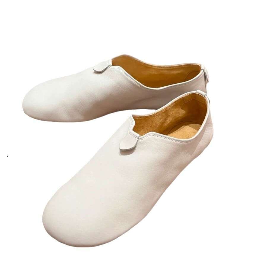 French Style Niche White Flat Soft Deep Mouth Casual Loafers for Women Spring Autumn Winter Fashion Round Toe Leather Single Shoes