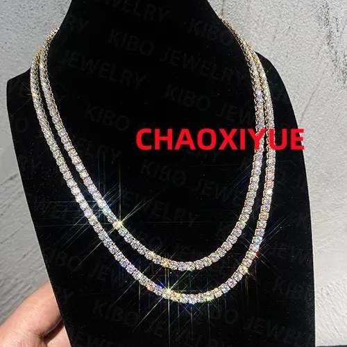 Hip Hop Jewelry Iced Out VVS1 LAB Diamonds Necklace 4mm 14K Solid Gold Chinas Lab Diamond Tennis Chain