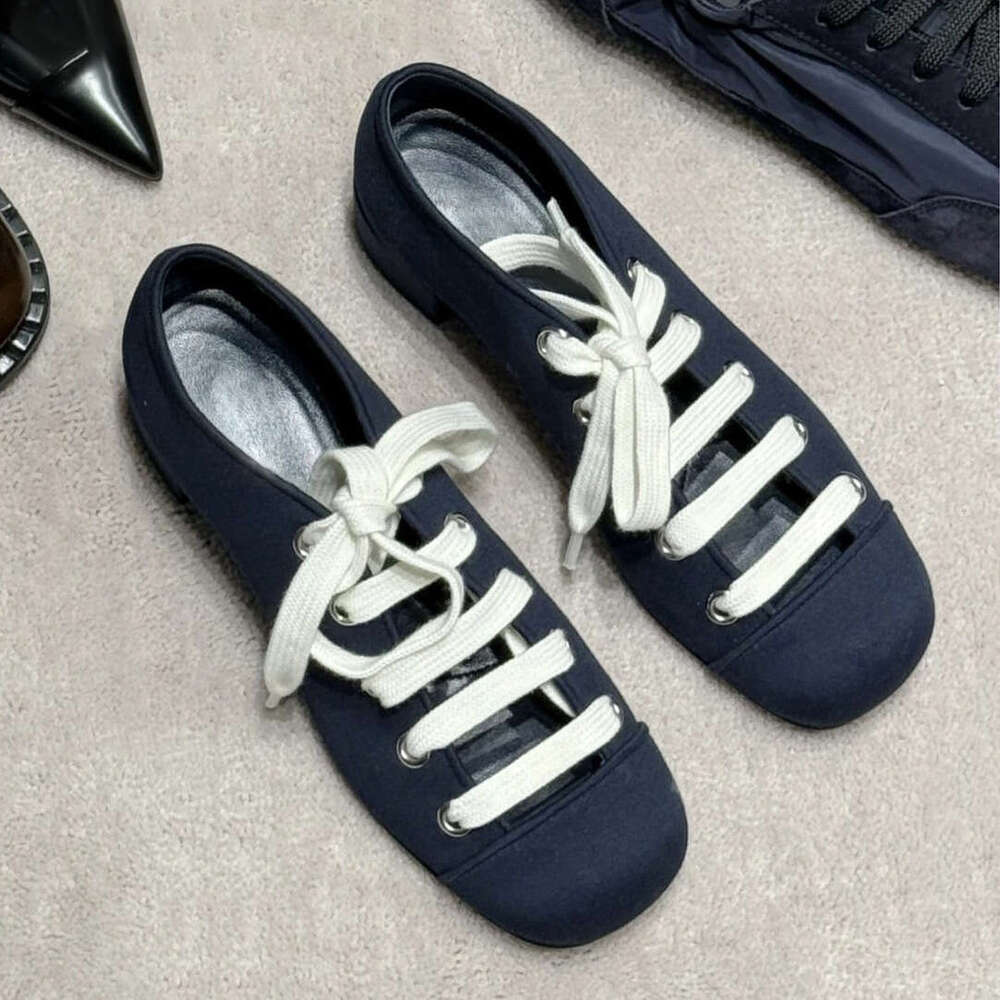 French Style Niche Lace-up Chunky Heel Square Toe Ballet Flats Women Spring Autumn New Mary Jane Shoes