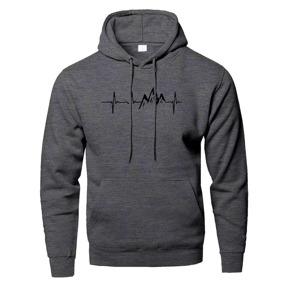 Women's Wear Mountain Heartbeat Hoodies Teens Autumn Long Sleeve Hooded Sweatshirt Hoodie Black Gray Sportswear