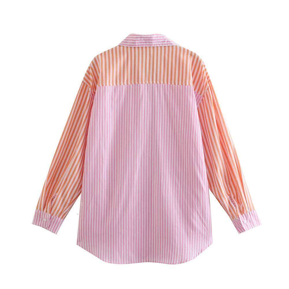 Women's Wear INS V Neck Long Sleeves Loose Shirt Elastic Waist Short Pants Women Orange Pink Contrast Color Suit Set ZATT Spring New