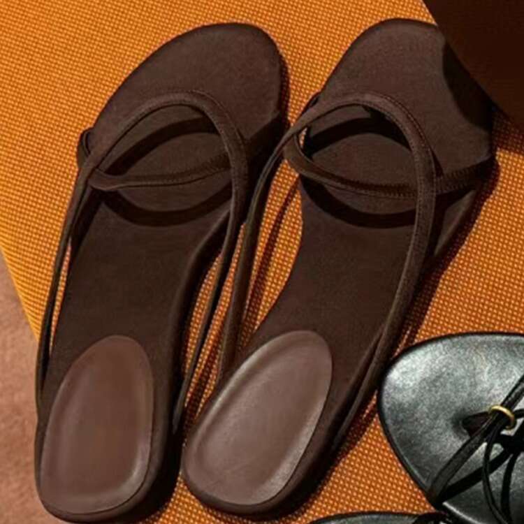 Genuine Leather French Style Thin Strap Toe Post for Women, Summer New Beach Vacation Flat Sandals