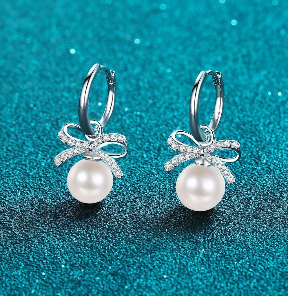925 Sterling Silver Drop Earrings for Women, Flawless Freshwater Pearl Moissanite Earrings, Minimalist Fashion Chic, High-End Jewelry, Direct Source