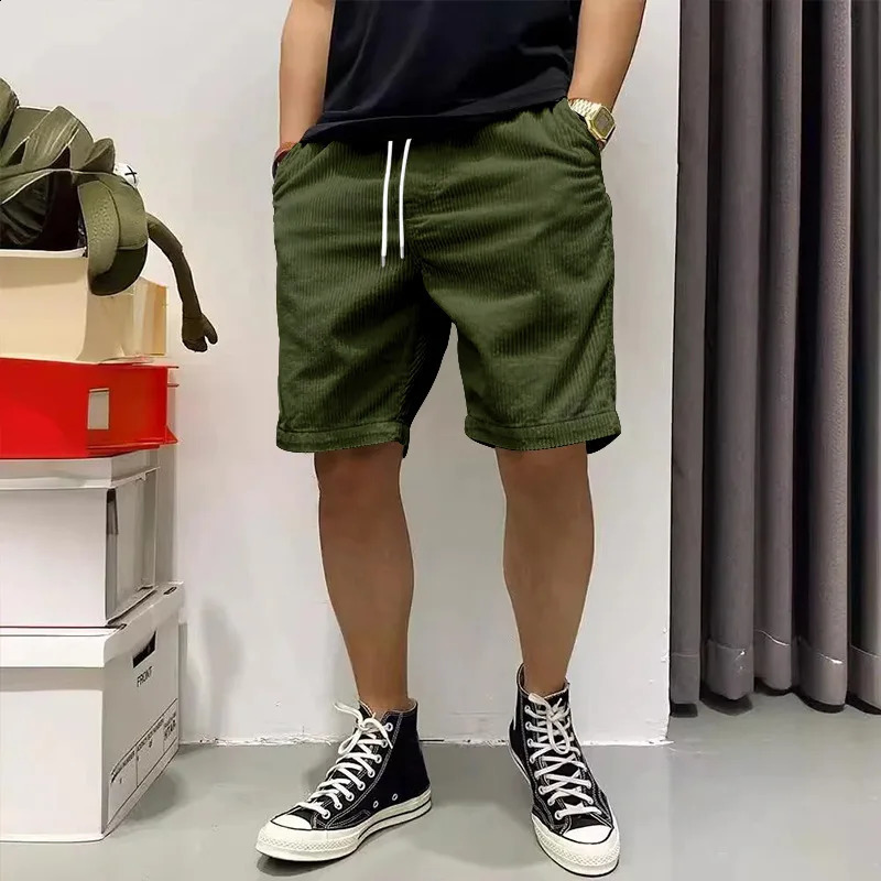 Ladiguard Men Casual Corduroy Shorts Yellow Apricot Beach Shorts Plus Size Male Drawstring Half Pants Sexy Mens Clothing 250527