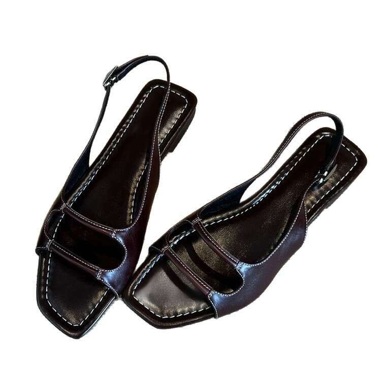 Cowhide Version ~ Niche Open-Toe Flat Roman Sandals for Women 2025 Summer Beach Casual Back Strap Slippers