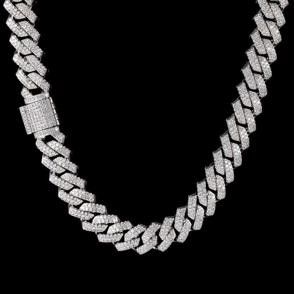 NUOYA 925 Sterling Silver Fine Jewelry Necklace Iced VVS Moissanite Cuban Chain Hip Hop Style Moissanite Cuban Link Necklace