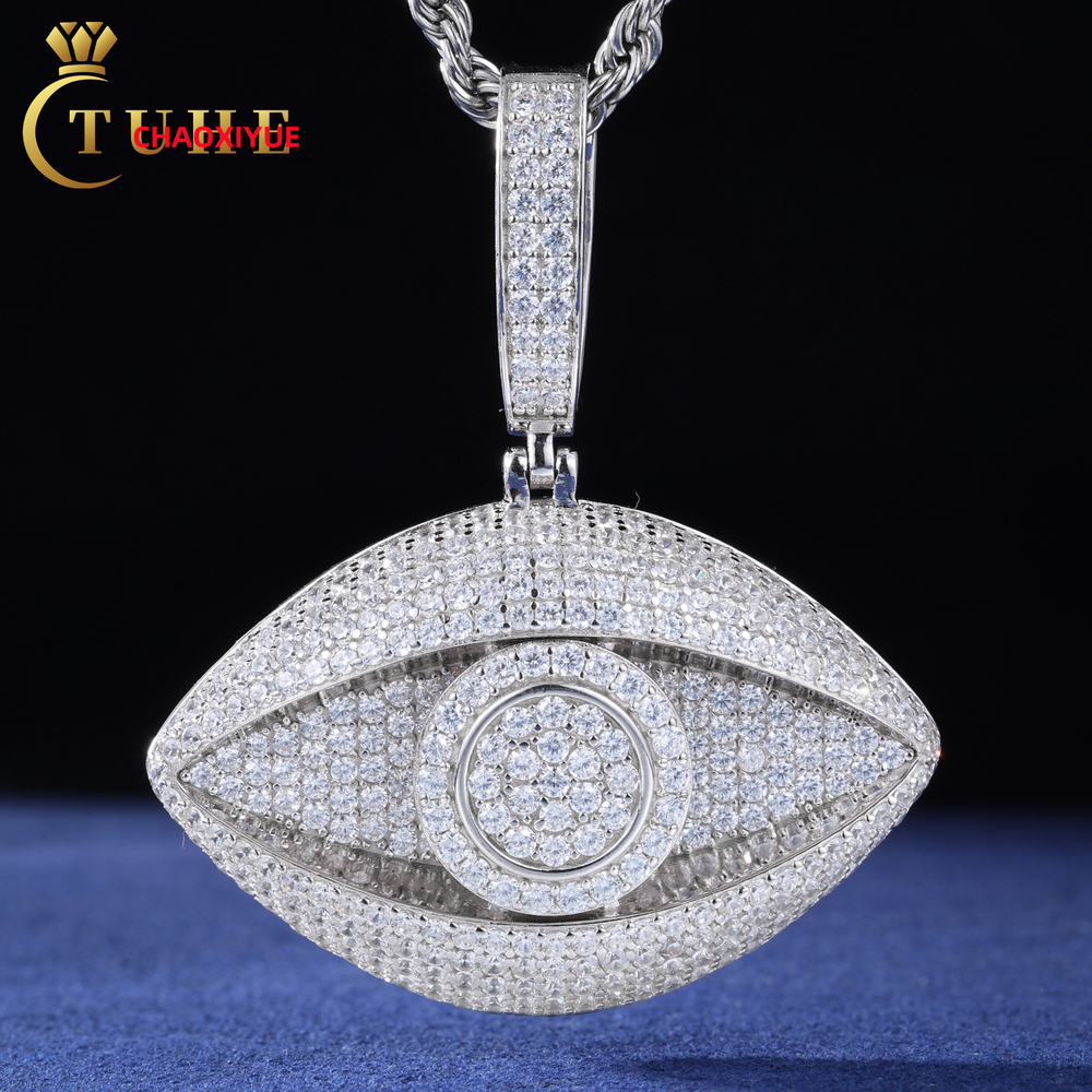 Fashionable Men Women Hip Hop Jewelry 925 Sterling Silver Micro VVS Moissanite Diamond Iced Out Evil Eye Pendant
