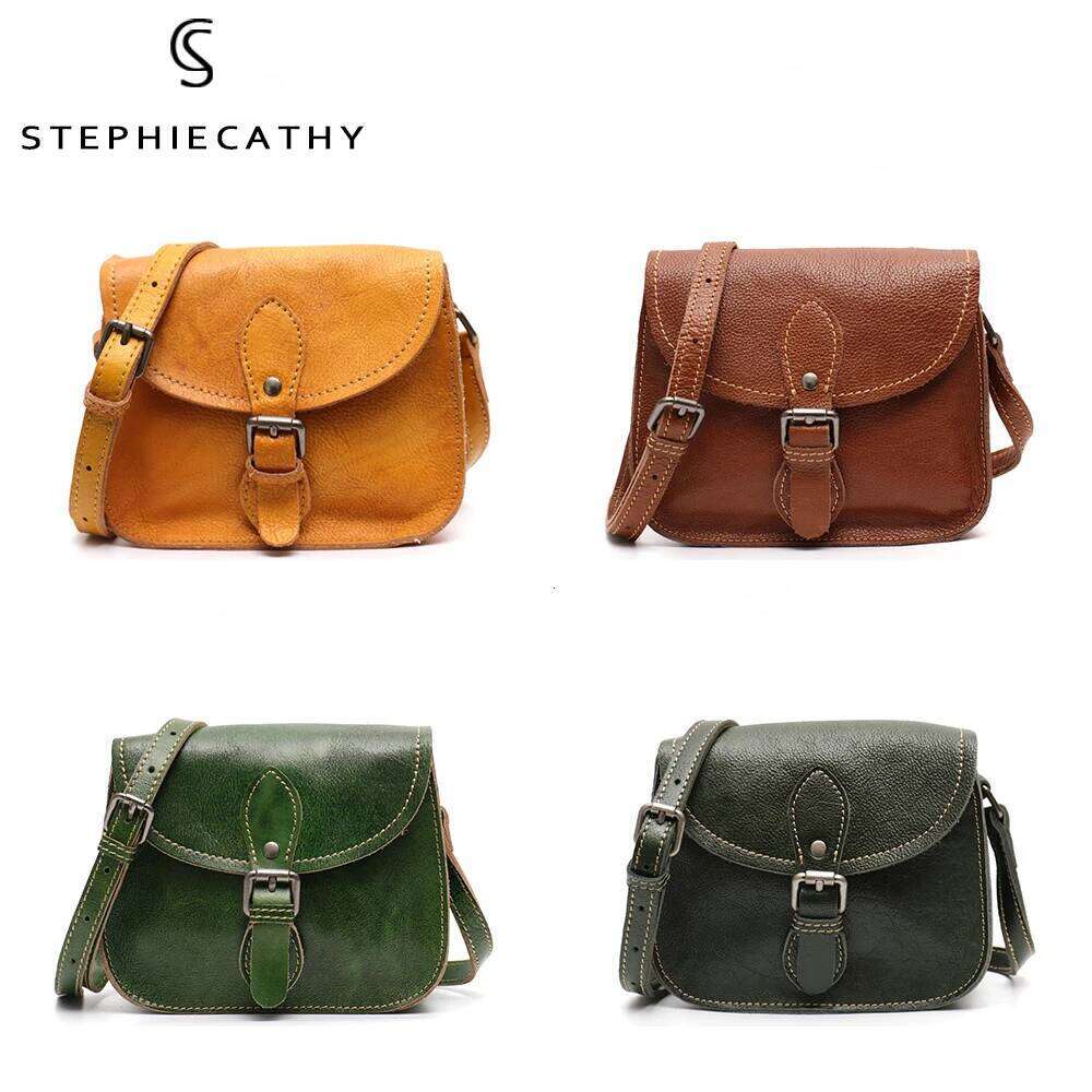 SC Vintage Genuine Crossbody Handbags For Women Buckle Flap Saddle Female Real Leather Casual Messenger Shoulder Bag