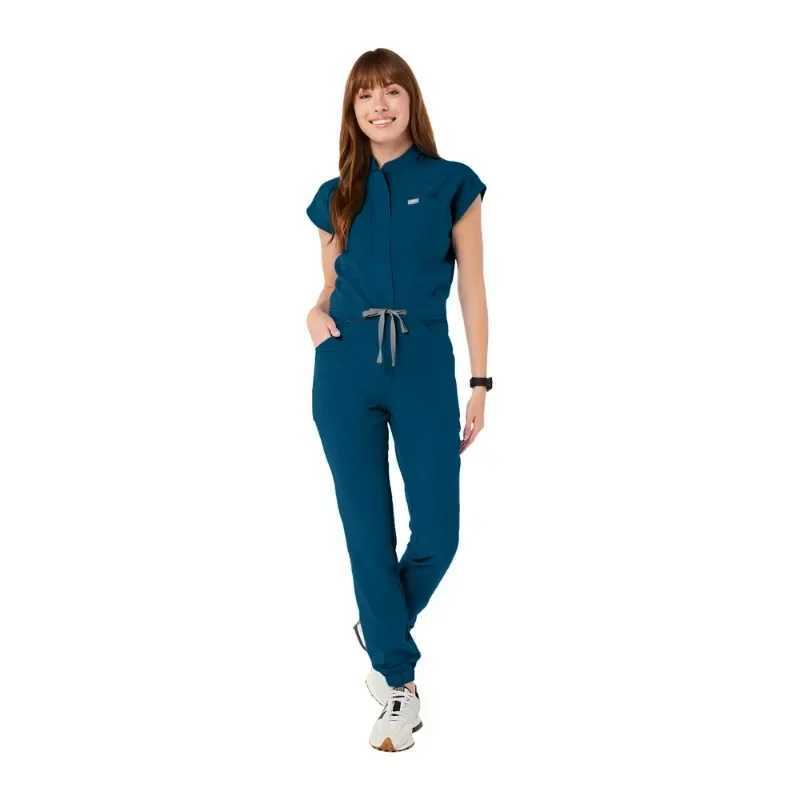 Zipper Mandarin Collar Nurse Scrub Jumpsuit Medical Uniforms Women Health Care Center Workwear Fashion Dentist Vet Outfits XJ250529