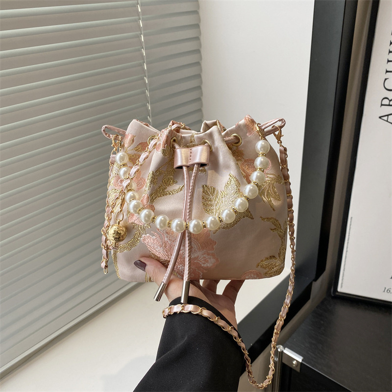 Free shipping new designer Bags ladies 2025 Summer Handheld Pearl Bucket Embroidered Shoulder Bag Small for daily outfit