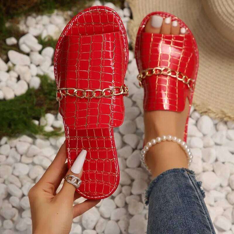 Summer and Autumn New Large Size Open-toed Flip-flops Flat Wedge Sandals Shoes for Women