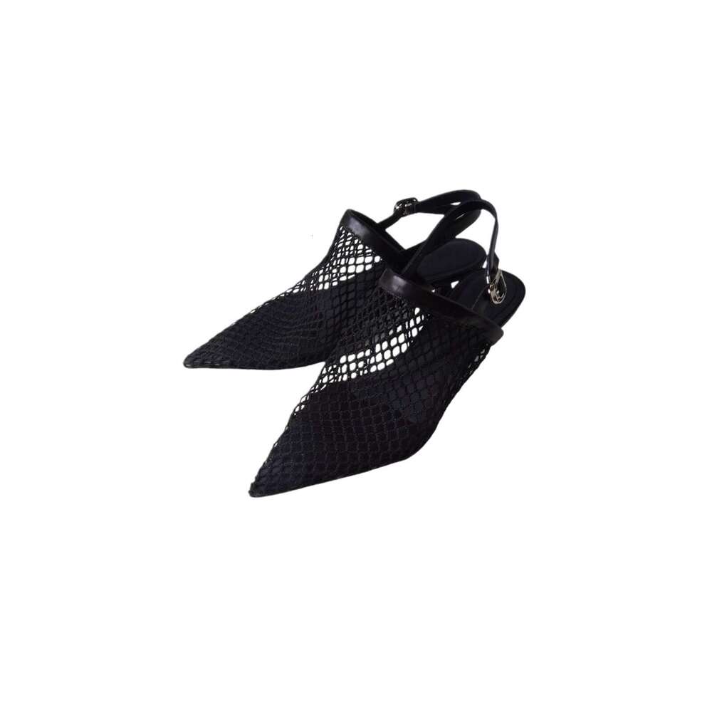 Niche Fishnet Breathable Pointed Toe Sandals for Women Summer New Mid Heel Stiletto Mules Slippers