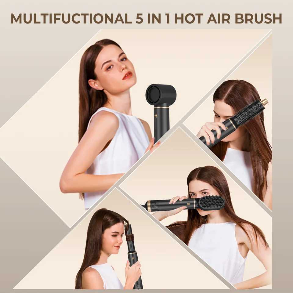 5 in 1 Electric Hair Dryer Comb Hair Straightener Comb Negative Ion Curling Iron Styling Tools Multifunctional Hot Air BrushXJ250528