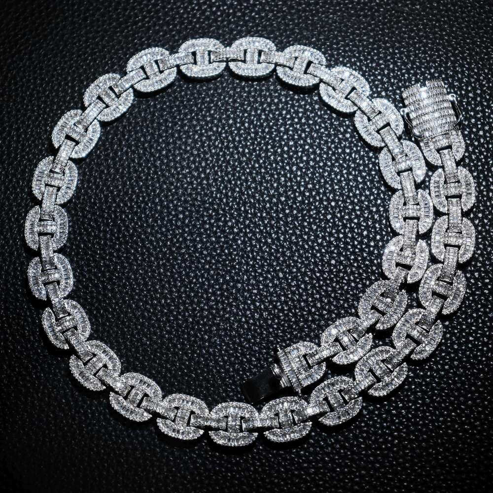 In Stock VVS Moissanite Hip Hop Mens Rapper Diamond Chains 14MM Pendant Necklace Cuban Link Chain 925 Sterling Silver