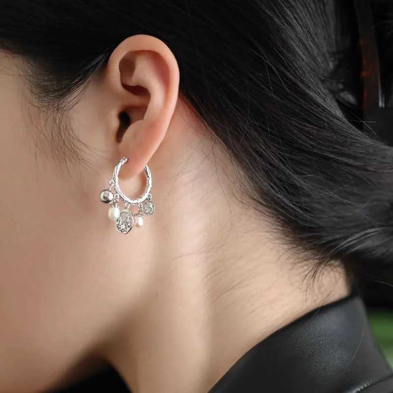 PONYKISS 925 Silver Pearl Bead Pendant Hoop Earrings for Women Minimum Vintage Fine Jewelry Round cessories L250527