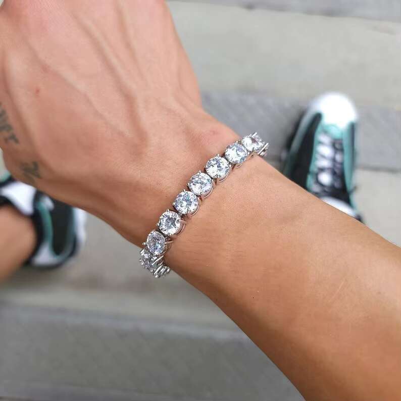 Big Diamond Hip Hop Jewelry D Color VVS Moissanite Tennis Link Chain Sterling Silver 925 Fine Jewelry Necklace