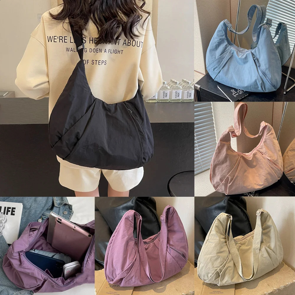 Lightweight pleated dumpling bag womens casual crossbody largecapacity versatile solidcolor singleshoulder ADH 250528