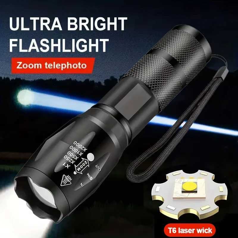 Portable LED Flashlight Mini Flash Light Battery Powered Zoomable 5 Lighting Modes Torch Outdoor Camping Hiking Fishing Lamp XJ250529