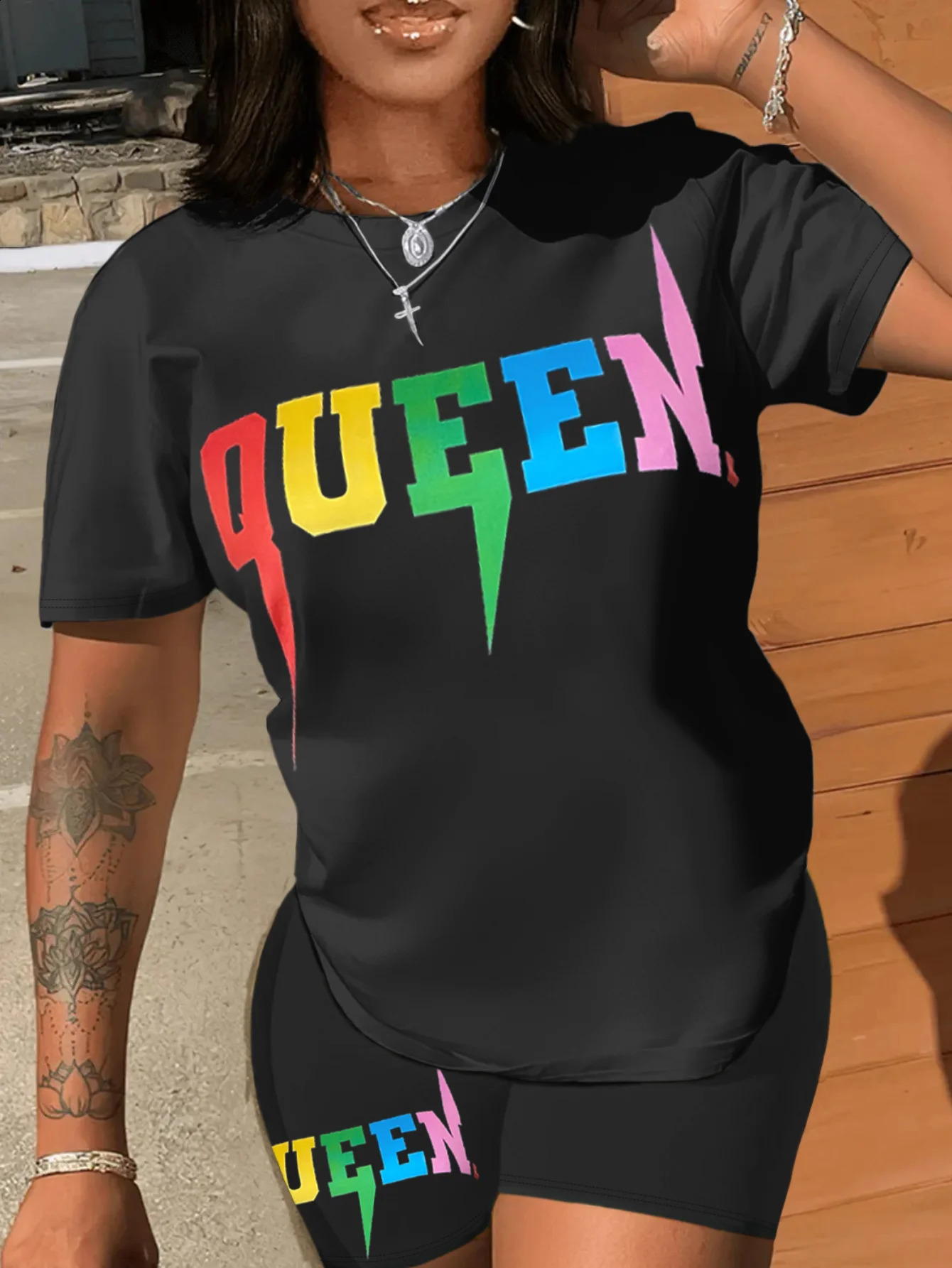 LW Letter Print plus size casual Twopiece Shorts Set 2024 Women Short Sleeve Tracksuit Casual Matching Suit for Summer 250517