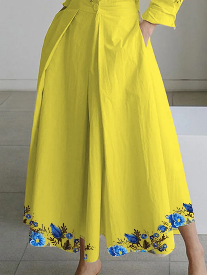 PLUS SIZE Floral Printed Shirt Dress Turn Down Collar ALine Casual Plus Size 34 Sleeve Fashion Retro Streetwear Dresses 250517