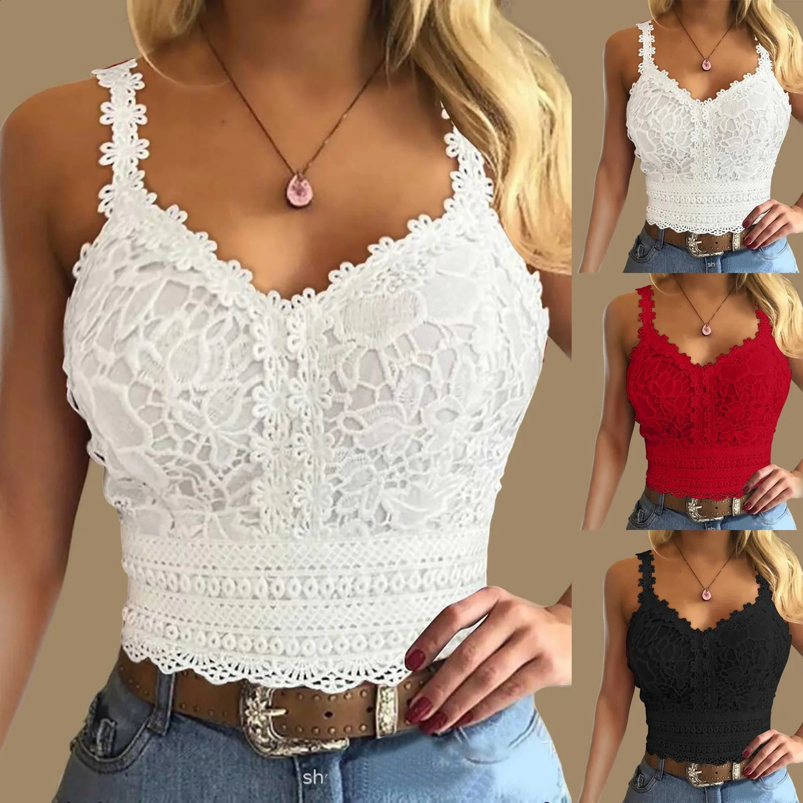 Active Tops For Women Fashion Lace Strap Splice V Neck Tank Vest Shirt Crop Top Female Streetwear Y2k Cropped Basics Tees 250527